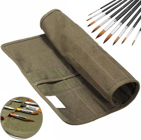 22 slots Paint Brush Case Canvas Paint Brush Holder, Roll Up Storage Bag Holder Canvas Wrap for Acrylic Watercolor Oil Face Brush - Army Green in Saudi Arabia