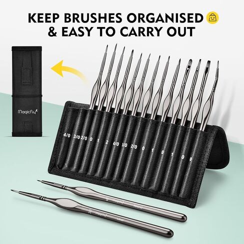 مجموعة فُرش طلاء ماجيك فلاي، 15 قطعة، فرش طلاء مصغر للشعر من النايلون، مع حقيبة نايلون مقاومة للغبار، تفاصيل دقيقة للأكريليك، الزيت، ألوان مائية، جواش وأكثر من ذلك in Kuwait