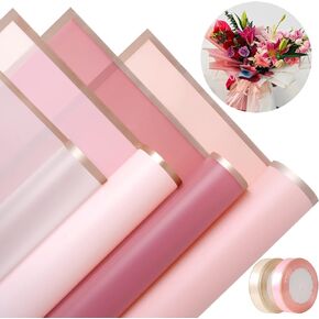 Kosotody 40 Sheets Flower Wrapping Paper Waterproof Florist Bouquet with Ribbon for Bouquets DIY Crafts Packaging Bouquet, 22.8x22.8 inch (Black Pink Burgundy White)…