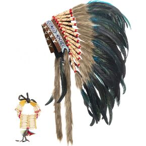 Ballinger Native Indian Feather Headdress - Medium Feather Headdress and Choker for Men Native Decor, Carnival, Halloween Party and Role Play