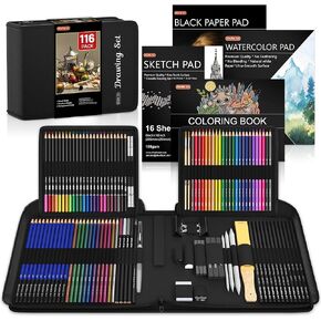 116 PCS Drawing Kit, Shuttle Art Complete Drawing Supplies with Sketch Pencils, Colored Pencils, Graphite, Charcoal Sticks, Professional Drawing Tools and Paper Pads for Artists, Beginners and Kids