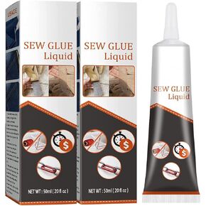 قطعتان من غراء النسيج، غراء خياطة متعدد الأقمشة سريع الجفاف، غراء قماش للملابس والإصلاح - سائل لاصق متعدد الأقمشة شفاف ودائم وقابل للغسل للجينز، وسراويل الطباعة، والفانيلا القطنية والجلود (2 × 50 جم) in Kuwait