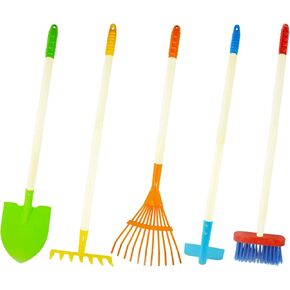 Kids Shovel, Rake for Leaves, Spade, Hoe and Broom, 5Pcs Kids Garden Tools, Gardening Yard Outdoor Toy Gifts for Boys Girls Age 3 4 5 6 7 8 Years Old