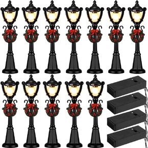 Mini Street Light Models Christmas Gas Miniature Street Lamp Models Christmas Village Sets Decorative Doll Lamp Post for DIY Pathway Micro Landscape Garden Accessories (Bow,12 Pcs)
