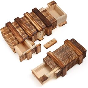 Kasyat 2 Pieces Wooden Puzzle Box for Adults Money Puzzle Box for Gift Magic Cards Case Holder with Hidden Compartments, Christmas Birthday Gift(Classic Style)