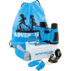 Adventure Kidz - Outdoor Exploration Kit, Children’s Toy Binoculars, Torch, Compass, Whistle, Magnifying Glass, Backpack. Great Kids Gift Set for Camping, Hiking, Educational and Pretend Play.
