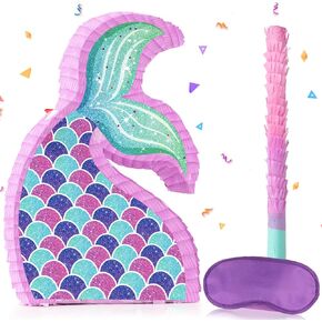 حورية البحر بيناتا لتزيين حفلات اعياد الميلاد، العاب حفلات حورية البحر مع معصوب العينين وخفاش حورية البحر، لوازم حفلات للبنات بطابع تحت البحر، لعبة حفلات اعياد الميلاد والكرنفال للاطفال in Kuwait