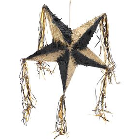 Auihiay Black Gold Star Piñata, Foldable Pinata for Boys and Girls, Fashion Star Pinatas for New Year, Birthday Party, Anniversary, Baby Shower, Mexican Taco Party