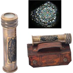 Royalmart Handmade Brass Kaleidoscope with Leather Box - Vintage Look - Antique Finish - Kaleidoscope for Kids Friends Family Children - 3D Mirror Lens (Antique Finish) in Kuwait