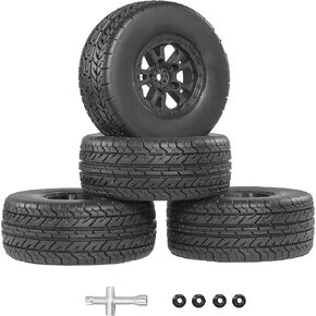 12mm Hex RC Wheels and Tires for Traxxas Slash 2wd 4x4 Wheels and Tires Street RC Tires for Arrma Senton Tires and Wheels RC Short Course Truck Tires 1/10 Scale with Foma Inserts Pre-Glued 4PCS