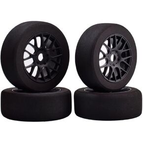 4Pcs 1/10 On-Road Foam Tires& 2080-3mm Wheel Rims 12mm Hex for HSP HPI RC Racing Car Toy, Black
