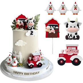 6 PCS Farm Cake Toppers, Cartoon Animal Cake Topper Decorations for Birthday Party Baby Shower Decor (Red) in Kuwait