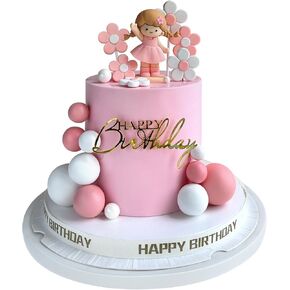 20 PCS Princess Cake Topper Foam Balls Cake Decorations with Gold Happy Birthday Sign for Baby Shower Birthday Party Decorations (Blue)