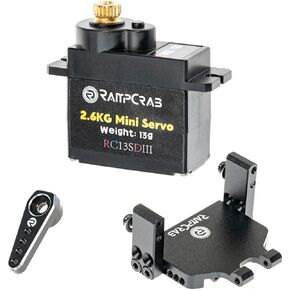 RampCrab RC Steering Servo with Servo Mount and Servo Horn for SCX24 AX24, RC Car Model Parts, Upgrade Parts for AX24 SCX24 1/24 RC Crawler (Black Horn), 2 Sets