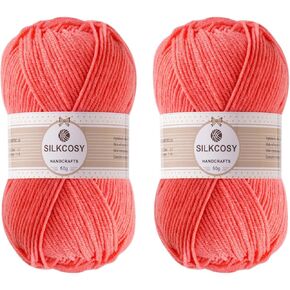2 Pcs Crochet Yarn, Feels Soft 280 Yards Assorted Colors 4ply Acrylic Yarn,Yarn for Crochet & Hand Knitting-Bright red
