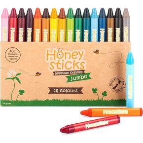 Honeysticks 100% Pure Beeswax Crayons - Jumbo Crayons for Toddlers, Kids - Non Toxic, Food Grade Colors, Sustainably Made in New Zealand - Large Size is Easy to Hold and Use - 16 Bright Colors in Kuwait