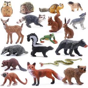 SIENON 18Pcs Forest Animals Figures Toys, Baby Woodland Animals Figurines, Miniature Animals Toys with Owl, Hedgehog, Fox, Squirrels, Bears, Monkey for Woodland Theme Cake Toppers Cupcake Toppers