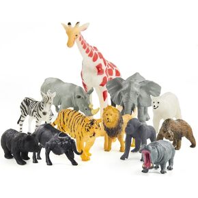 Realistic Wild Animal Toys 12pcs Plastic Kids Animal Figurines for Kids Age 3+ Birthday Cake Topper Animal Theme Toys