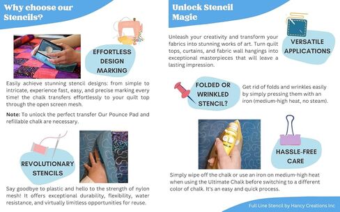 استنسل كامل الخط - لحاف هوفمان دريم لوحة كبيرة - حزمة من 2 استنسل، قالب خط مستمر لخياطة اللحف ذات الحركة الحرة، خياطة اللحف المنزلية، خياطة اللحف اليدوية، خياطة اللحف ذات الذراع الطويلة (33004) in Kuwait