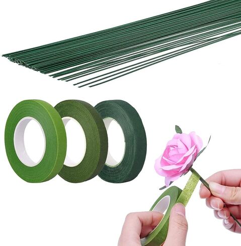 Arlai Pack of 50, Diameter 2mm Dark Green Paper Wrapped Floral stem Wire 16 Inch Floral Stem Wire - DIY Bouquet Stem Wrapping and Crafts in Kuwait