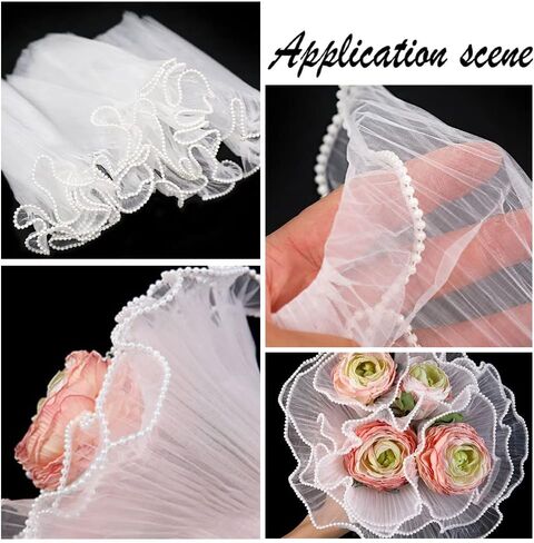 BENECREAT 4.37 Yards Black Flower Wrapping Mesh Paper, Pearl Edge Bouquet Packaging Paper Wrinkled Translucent for Wedding Decor, Florist Supplies Wedding Festival Gifts Packaging in Kuwait