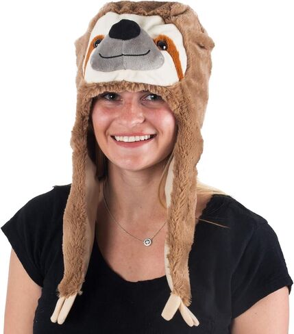 Tigerdoe Animal Hood Hat - Sloth Hat- Plush Animal Hats - Sloth Accessories - Sloth Gift Brown in Kuwait