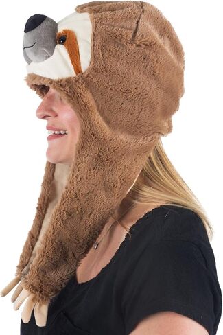 Tigerdoe Animal Hood Hat - Sloth Hat- Plush Animal Hats - Sloth Accessories - Sloth Gift Brown in Kuwait
