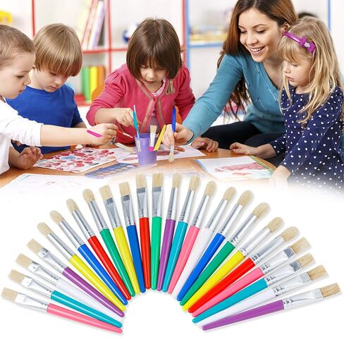 YGAOHF 48 Pack Paint Brushes for Kids - Kids Paint Brushes with Durable Bristle, Big Washable Chubby Toddler Paint Brushes, Easy to Clean Round Flat Brushes for Acrylic Oil Watercolor Washable Paint in Saudi Arabia