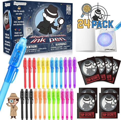 Joycover 12 PCS Invisible Ink Pen with UV Light for Kids, Spy Pens and Notebook, Birthday Party Favors for Kids 4-8, School Prize Goodie Bag Stuffers, UV Pen for Secret Message Escape Room in Kuwait