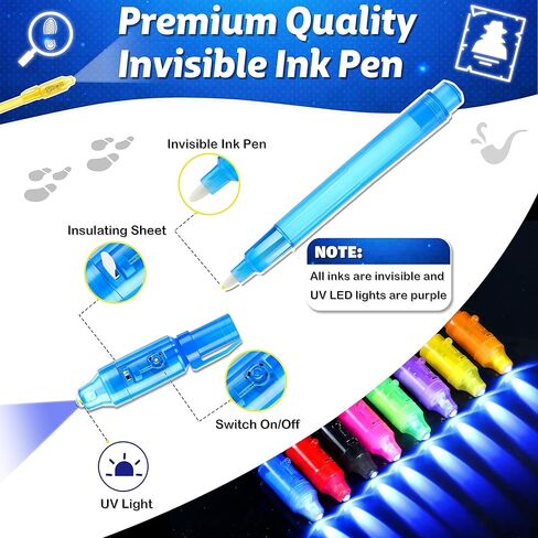 Joycover 12 PCS Invisible Ink Pen with UV Light for Kids, Spy Pens and Notebook, Birthday Party Favors for Kids 4-8, School Prize Goodie Bag Stuffers, UV Pen for Secret Message Escape Room in Kuwait