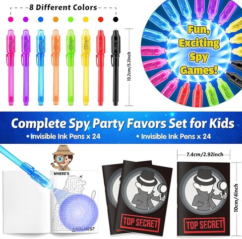 Joycover 12 PCS Invisible Ink Pen with UV Light for Kids, Spy Pens and Notebook, Birthday Party Favors for Kids 4-8, School Prize Goodie Bag Stuffers, UV Pen for Secret Message Escape Room in Kuwait