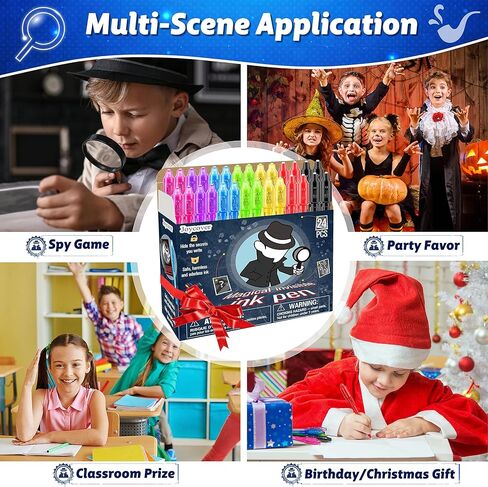Joycover 12 PCS Invisible Ink Pen with UV Light for Kids, Spy Pens and Notebook, Birthday Party Favors for Kids 4-8, School Prize Goodie Bag Stuffers, UV Pen for Secret Message Escape Room in Kuwait