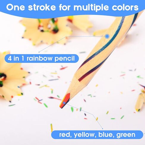 ThEast 10 Pieces Rainbow Pencils, 4 Color in 1 Rainbow Colored Pencils for Kids, Assorted Colors for Drawing, Coloring, Kids Party Favors, Pre-sharpened in Kuwait