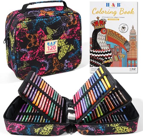 H & B 72 Colored Pencils Set for Adults with Coloring Book & Zipper Case in Kuwait
