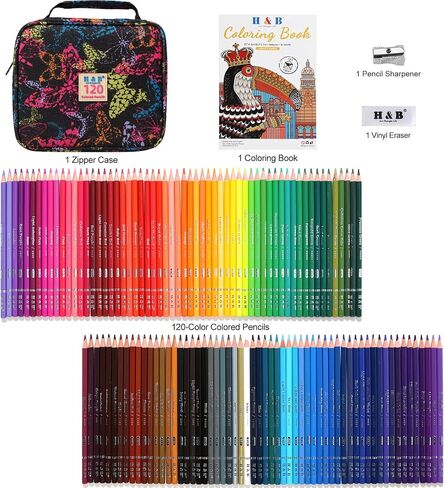 H & B 72 Colored Pencils Set for Adults with Coloring Book & Zipper Case in Kuwait