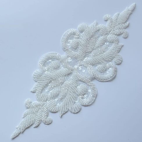 G-RUI DIY Luxury Beaded Embroidery lace Appliques for Wedding Dresses Rhinestone lace Applique Patches Embroidery lace parches ropa (11 * 31cm) (Raw White) in Kuwait