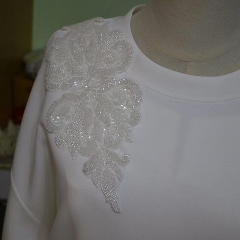 G-RUI DIY Luxury Beaded Embroidery lace Appliques for Wedding Dresses Rhinestone lace Applique Patches Embroidery lace parches ropa (11 * 31cm) (Raw White) in Kuwait