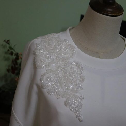 G-RUI DIY Luxury Beaded Embroidery lace Appliques for Wedding Dresses Rhinestone lace Applique Patches Embroidery lace parches ropa (11 * 31cm) (Raw White) in Kuwait