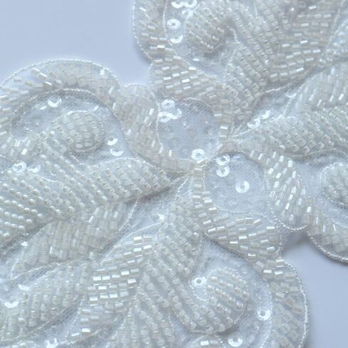 G-RUI DIY Luxury Beaded Embroidery lace Appliques for Wedding Dresses Rhinestone lace Applique Patches Embroidery lace parches ropa (11 * 31cm) (Raw White) in Kuwait