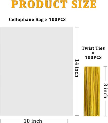 100pcs Cellophane Bags 10x14 Cellophane Wrap Goodie Bags Large Clear Gift Bags Party Favors Bags Clear Treat Bags with Ties Plastic Gift Bags Packaging Bags for Cookie Candy in Kuwait