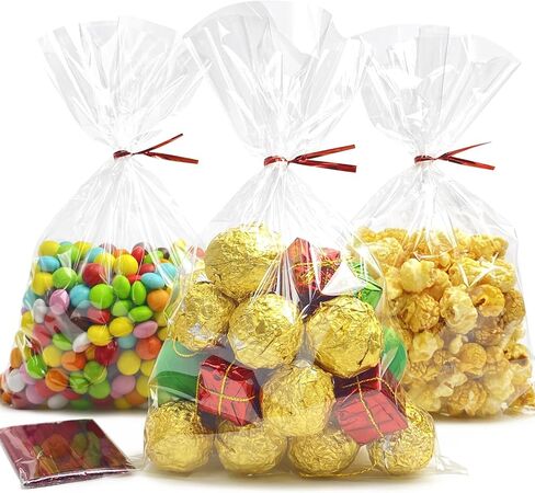Morepack Cellophane Bags 6x10 Inches Clear Cellophane Treat Bags With Twist Ties,200 Pieces in Kuwait