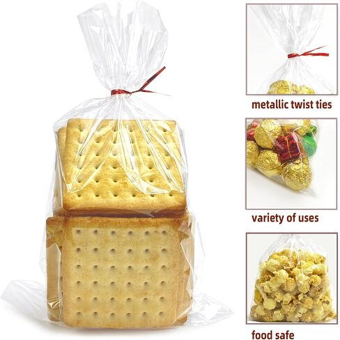 Morepack Cellophane Bags 6x10 Inches Clear Cellophane Treat Bags With Twist Ties,200 Pieces in Kuwait