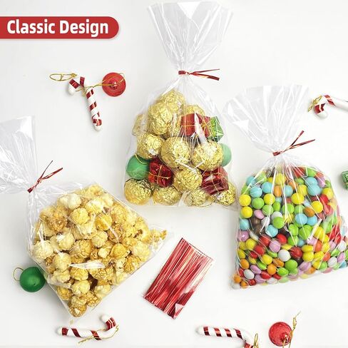 Morepack Cellophane Bags 6x10 Inches Clear Cellophane Treat Bags With Twist Ties,200 Pieces in Kuwait
