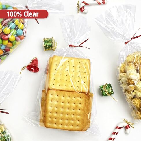 Morepack Cellophane Bags 6x10 Inches Clear Cellophane Treat Bags With Twist Ties,200 Pieces in Kuwait
