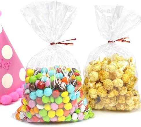 Morepack Cellophane Bags 6x10 Inches Clear Cellophane Treat Bags With Twist Ties,200 Pieces in Kuwait