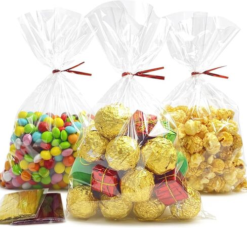 Morepack Cellophane Bags 6x10 Inches Clear Cellophane Treat Bags With Twist Ties,200 Pieces in Kuwait