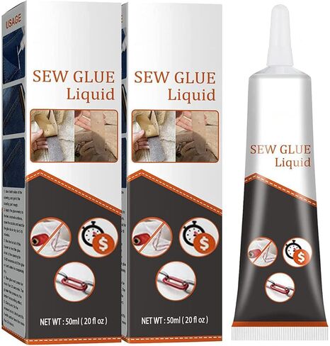 قطعتان من غراء النسيج، غراء خياطة متعدد الأقمشة سريع الجفاف، غراء قماش للملابس والإصلاح - سائل لاصق متعدد الأقمشة شفاف ودائم وقابل للغسل للجينز، وسراويل الطباعة، والفانيلا القطنية والجلود (2 × 50 جم) in Kuwait