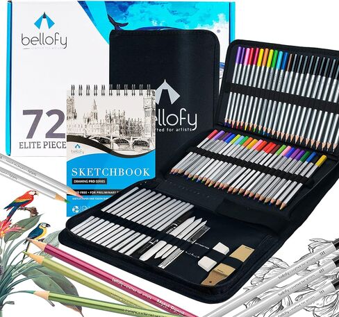 Bellofy 72 Pack Drawing Kit with 100 Sheets Drawing Pad | Art Supplies for Adults, Beginners & Kids | Art Set with All Necessary Drawing Supplies | Drawing kit for Kids 9-12 for Girls & Boys in Kuwait