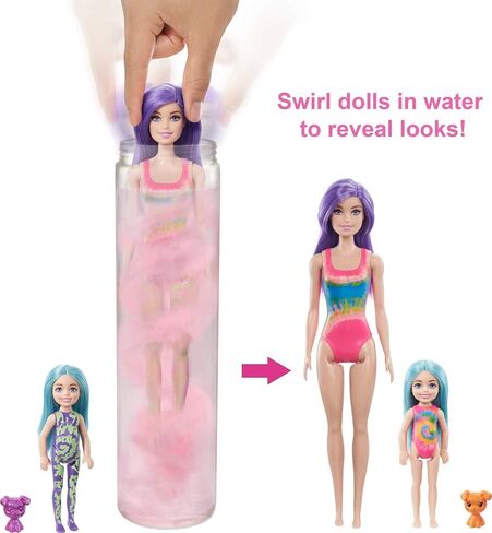 Barbie Color Reveal Toy Gift Set, Tie-Dye Fashion Maker with Barbie & Chelsea Dolls & Accesssories, 50 Surprises Including Pets in Saudi Arabia