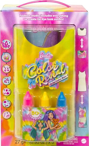 Barbie Color Reveal Toy Gift Set, Tie-Dye Fashion Maker with Barbie & Chelsea Dolls & Accesssories, 50 Surprises Including Pets in Saudi Arabia